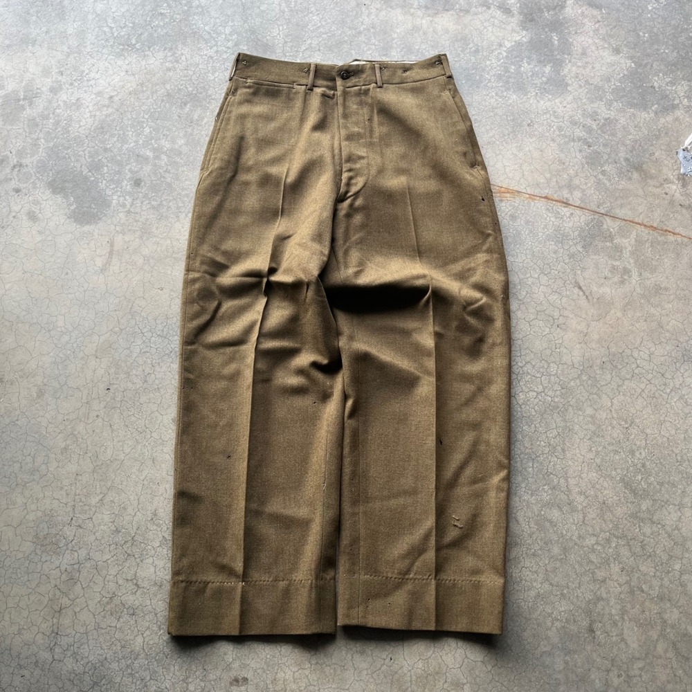 Vintage US Army Wool Field Trousers Olive Drab Military Pants 30x33 Button Fly